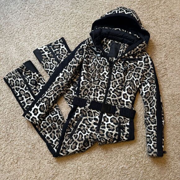 Goldbergh Ski Suit Jumpsuit Lynx Jaguar Leopard Roar Print US 8 Brown Black - Picture 1 of 11